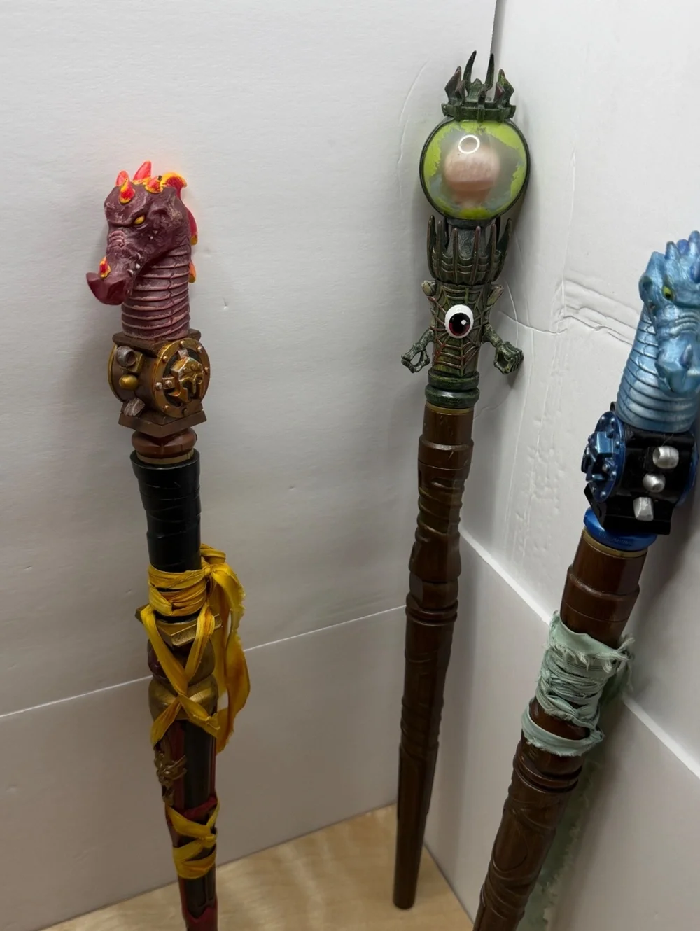 MagiQuest Wands x3 Red Blue Dragon Green Eye Toppers Great Wolf Lodge - Untested